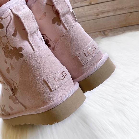 UGG Classic Mini Floral Foil Seashell Pink Boots - Picture 6 of 10